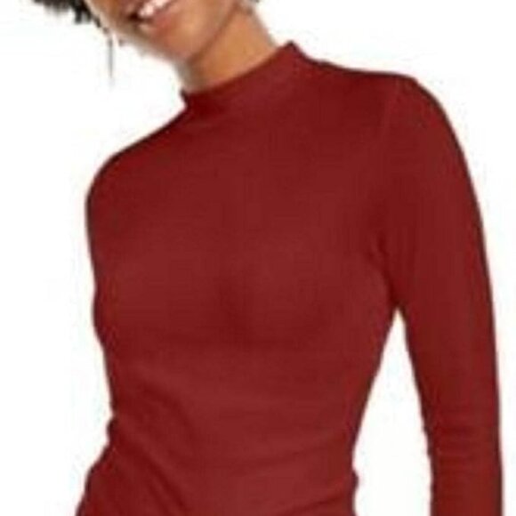 Planet Gold Women 'Juniors' Mock-Neck Lettuce-Trim Top Port, Medium - Picture 3 of 3